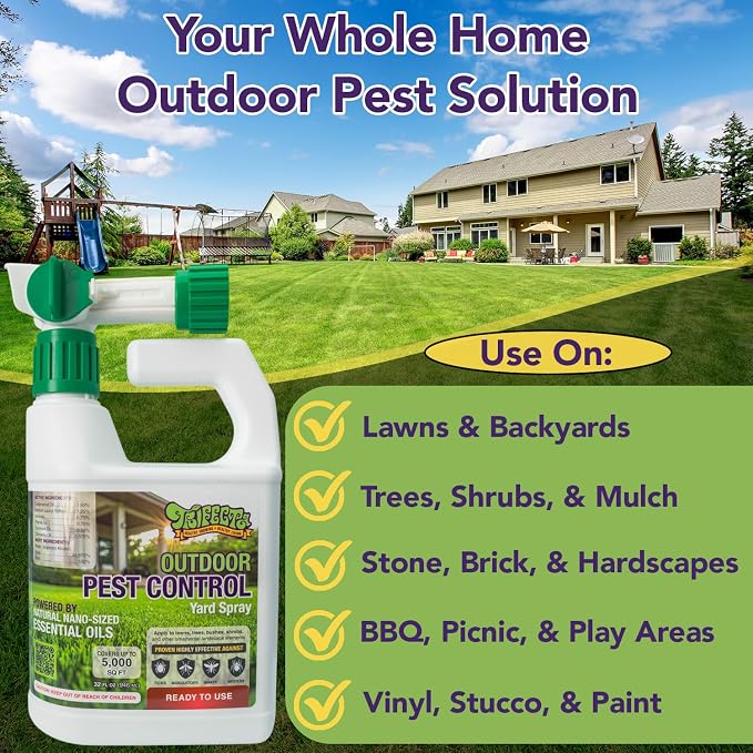 Trifecta Natural Outdoor Pest Control Yard Spray with Essential Oils | Mosquito, Ant, Flea, Tick, Gnat Killer on Contact & Repellent Treatment for Insects Bugs | Safe Around Kids & Pets | 32oz -2 Pack