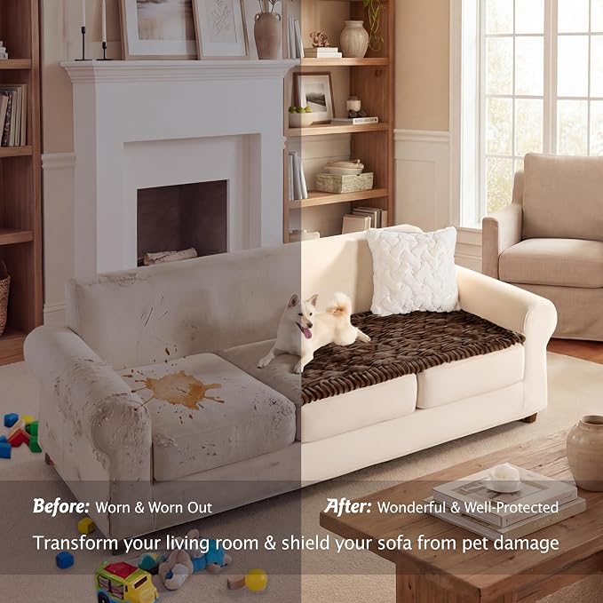 PuTian 100% Waterproof Fuzzy Couch Cover for Dogs Brown 27.6"x70.9" | Pet Friendly Dog Mat for Couch, Waterproof Sofa Protector, Scratch Resistant Furniture Cover for Dogs, Machine Washable