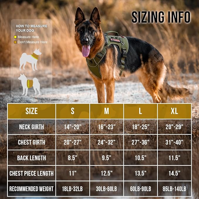 OneTigris No-Pull Tactical Dog Harness Reflective Vest for Medium Dogs | Military-grade 1000D Nylon Easy Control Vest – Adjustable Dog Harness with Hook & Loop Panels for Walking, Hiking, Training