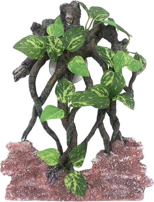 AQUA KT Reptile Terrarium Climb Corner Tree Branch Rock Background Decoration with Suction Cup for Amphibian Lizard Snake Gecko Bearded Dragon Cage Tank Habitat Decoration Accessory