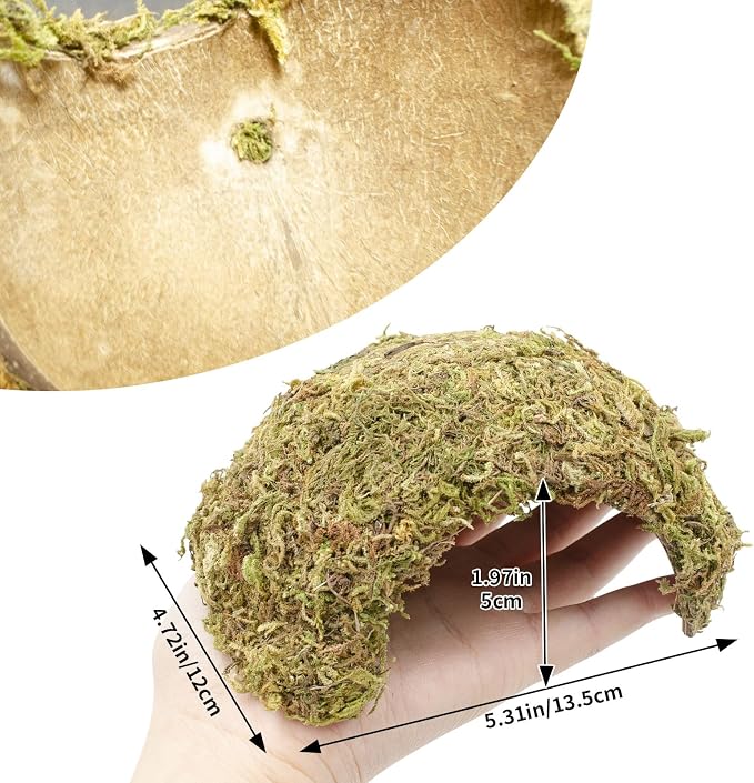 Natural Moss Frogs Hideout - Green Mossy Cave for Reptile, Geckos, and Hermit Crabs - Humid Habitat Decor for Amphibians and Small Reptiles - Eco-Friendly Terrarium Shelter
