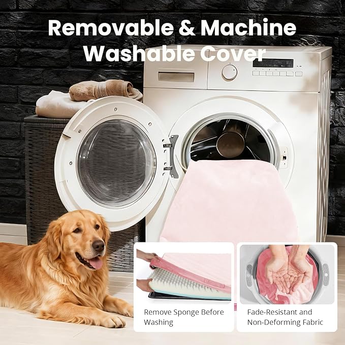 OhGeni Orthopedic Waterproof Dog Bed for Large Dogs, Machine-Washable Removable Cover in Easy-Clean Fabric, Reversible Memory Foam & Easy-Carry Handle, Wider and Larger, 44 inch (Pink)