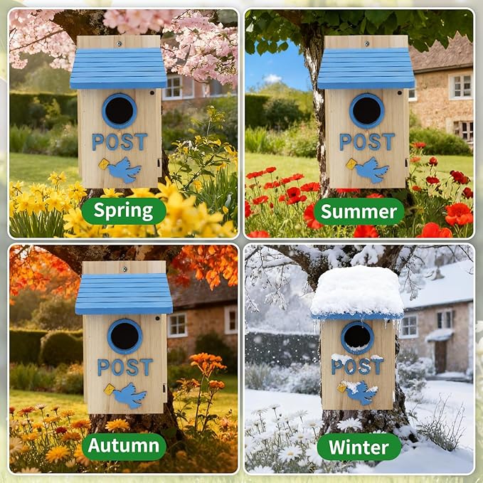 Wooden Bird Houses Bird House for Outside, Blue Wood Mailbox Bird House for Outdoors, Entrance Hole Bird House for Garden Blue Bird Hummingbird Wren Cardinal Swallow Sparrow Finch