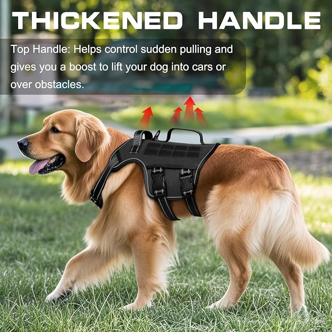 Dog Harness Medium Sized Dog, No Pull Dog Vest with Molle System | Tactical, Easy Control With Handle, Breathable Soft Padded, Adjustable, Reflective, No Choke for Walking, Black Medium