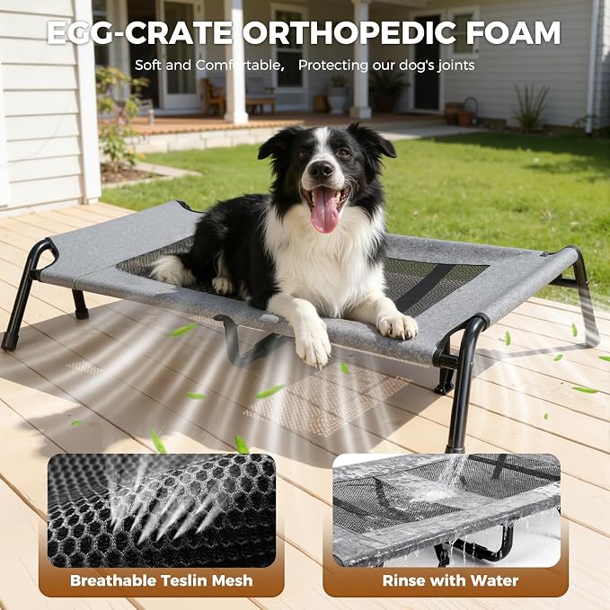 Lekereise Cooling Elevated Dog Bed for Large Dogs, Portable Indoor & Outdoor Raised Dog Bed with Breathable Mesh,Pet Hammock Cots with Removable Dog Beds
