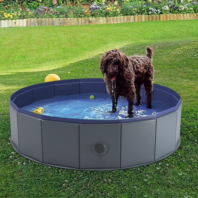 Niubya Foldable Dog Pool, Collapsible Hard Plastic Dog Swimming Pool, Portable Bath Tub for Pets Dogs and Cats, Pet Wading Pool for Indoor and Outdoor, 32 x 8 Inches