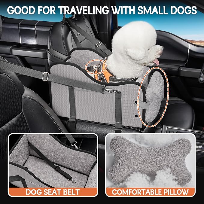 TKYZ Center Console Dog Car Seat for Small Dogs,for Car/SUV/Small Truck | Soft Pillow,Double fixation,Scratch-Resistant Fabric,Pet Booster with Safety Belt,Puppy Car Seat for Small Dogs 0-11 lbs