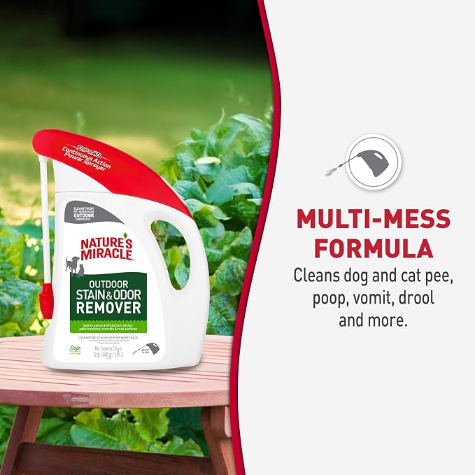 Nature’s Miracle Outdoor Stain & Odor Remover, 64 fl oz, Removes Dog & Cat Messes, Convenient Flip & Go Sprayer, Ready-to-Use, Multi-Pet & Multi-Mess Formula