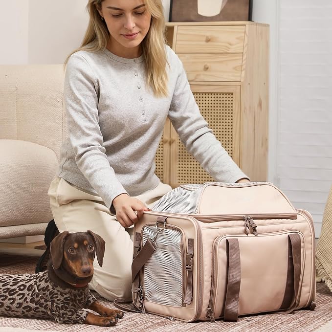 FUKUMARU Expandable Pet Carrier for Cat, 18x11x11 Large Cat Carrier Soft, Collapsible Airline Approved Dog Carrier, Ventilate Cat Travel Carrier with Durable Mesh, Escape-Proof Small Dog Carrier, Pink
