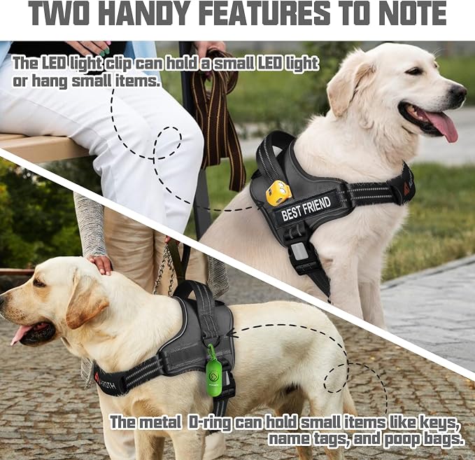 AUROTH Dog Harness and Leash Set Small Sized Dog, No Pull Escape Proof Vest | with Leash Clips, LED light clip, Breathable Mesh Padded No Choke, Easy Walking and Training, Black, Small