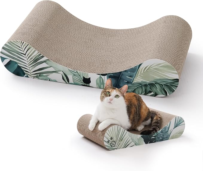 Necoichi Cardboard Cat Scratcher Bed for Indoor Cats - Cat Scratching Board, Horizontal Cat Scratch Pad Lounger with Reversible Usability and Extra Comfort for Lounge, Curved (18" Medium, Dark Cherry)