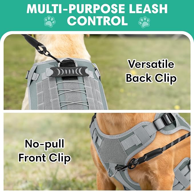 YooxArmor No Pull Dog Harness and Leash Set, Tactical Adjustable for Small Sized Dog, Easy Walk Soft Vest Padded Oxford for Training Hiking (Gray-S)