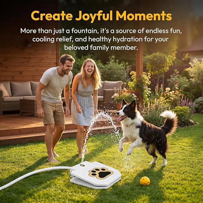 Outdoor Dog Water Fountain Step On, Dog Sprinkler Paw Activated for Large Dogs, Heavy Duty Pet Drinking Dispenser with Brass Valve & Anti Bite Hose, Summer Backyard Water Toy, 30s No Tool Setup (1Set)