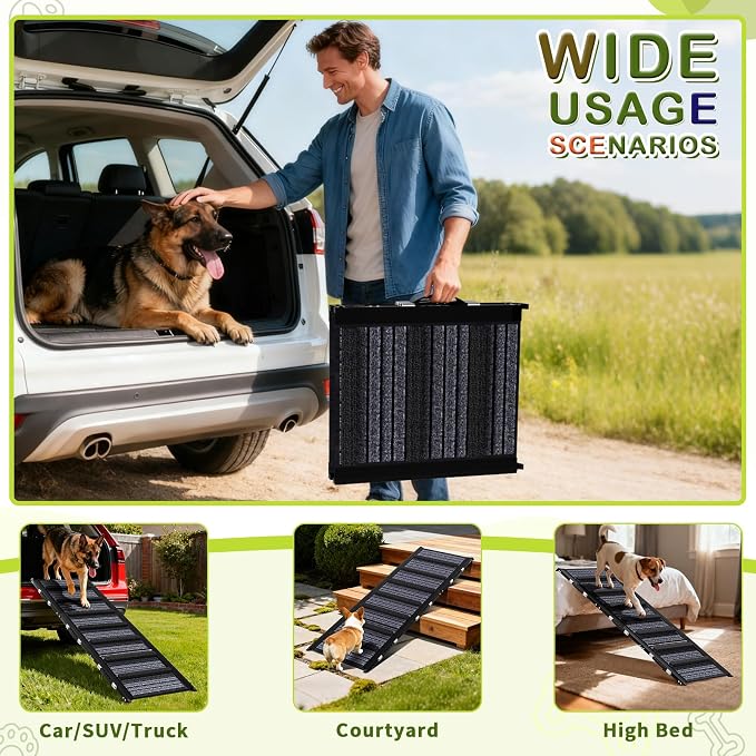 TNELTUEB Adjustable Dog Ramp, Folding Portable Pet Ramp, Rated for 30 LBS | 32.6" Long and Adjustable from 10" to 19" with Non-Slip Traction Mat, Dog Step for Bed, Couch,Car (55"-Grey)