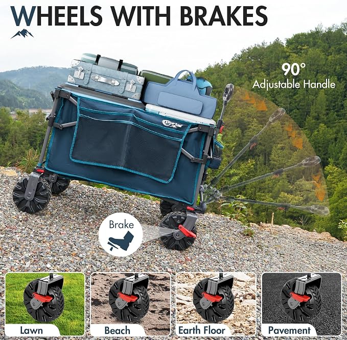 Portal 350L Collapsible Wagon Cart with Removable Canopy, 270LB Folding Utility Cart with Rear Door for Pet, Camping, Beach, and Outdoor Adventures