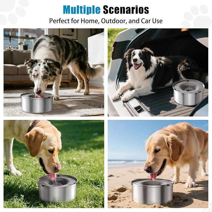 SCHITEC Dog Water Bowl No Spill 101oz / 3L Slow Drinking Anti-Splash Stainless Steel Dog Bowl with Floating Disk, Spill Proof Pet Travel Water Dispenser for Sloppy Messy Drinkers(Gray)