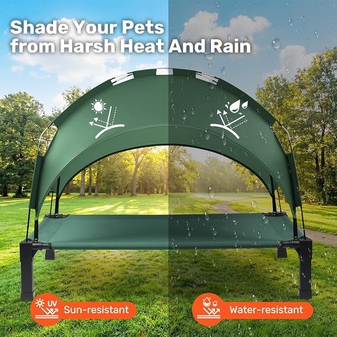 Elevated Dog Bed with Removable Canopy, Portable Dog Cot with Sun Protection Shade Tent, Raised Pet Cooling Cot Bed for Dogs, 42in