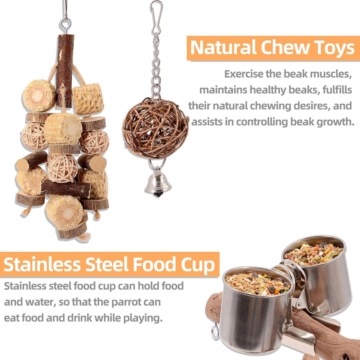 Natural Grape Wood Bird Parakeet Playground - Perch Stand for Parakeets, Cockatiels, and Small Birds Toys