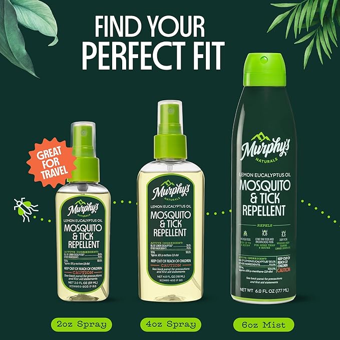 Murphy's Naturals Mosquito & Tick Bug Repellent Spray, 4 fl oz (Pack of 2) | 30% oil of lemon eucalyptus, EPA-registered & DEET-free*; 4 fl oz pump 2-pack protects skin & gear up to 6 hours