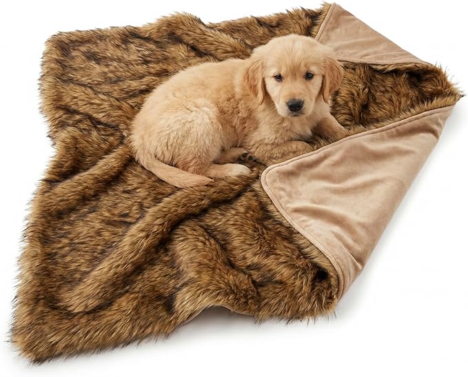 Waterproof Dog Blanket for Small, Medium & Large Dogs – Faux Fur Pet Throw for Couch, Sofa, Bed & Car – Soft, Washable, Stain-Resistant, Durable Cover - Brown 40" x 30"