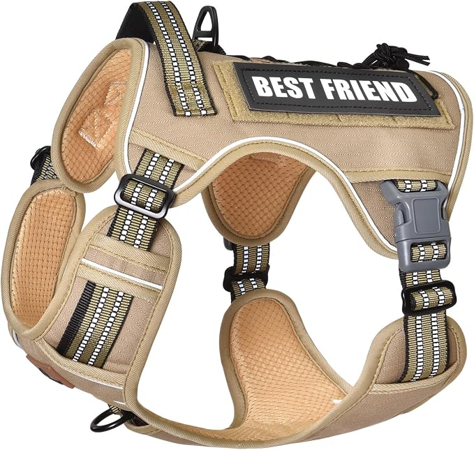 Heavy Duty Dog Harness with Handle, No Pull Adjustable Outdoor Vest with Metal Buckles, MOLLE Panel & Reflective Strips for Medium Large Dogs