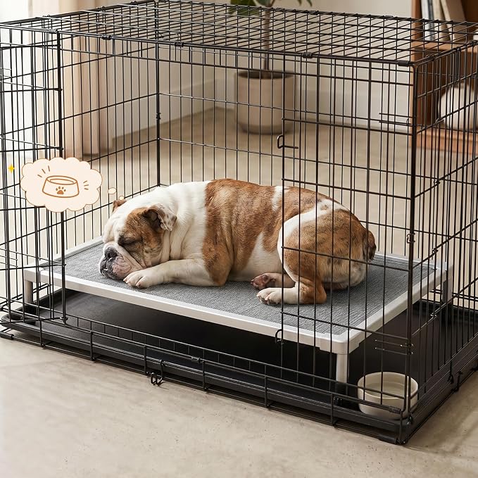 Veehoo Chew Proof Elevated Dog Bed, Silver Aluminum Dog Cot, Pre-Assembled | Cooling Raised Dog Bed for Small Medium Dogs, Indestructible Dog Bed for 36" Crate, Breathbale, Non-Slip Feet, Indoor Outdoor