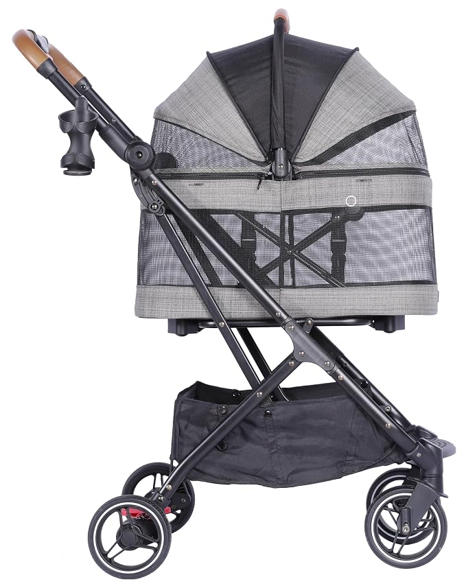 ROODO 2026 Upgraded Version 3-in-1 Dog Cat Stroller with Detachable Carrier Folding Lightweight Portable Travel Pet Gear All-Terrain Puppy Doggie Kitty Bunny Stroller for 35 lbs(Grey Lattice)