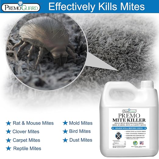 Premo Guard Natural Mite Spray – Large 128 oz Bottle – Plant Based Treatment for Dust, Spider, Carpet, Bird, Rat Mites – Safe for Families, Pet, Home, Bedding & Furniture When Used As Directed