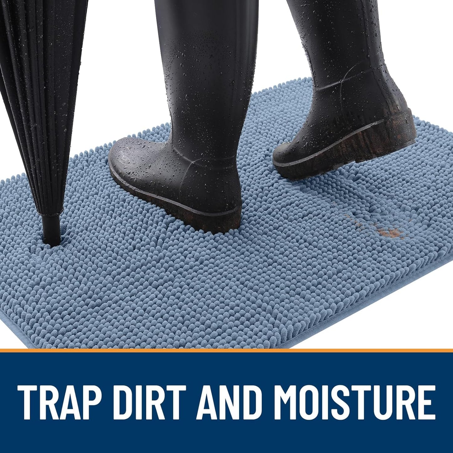 OLANLY Dog Door Mat for Muddy Paws 36x24, Absorbs Moisture and Dirt, Absorbent Non-Slip Washable Doormat, Quick Dry Chenille Mud Mat for Dogs, Entry Indoor Entryway Carpet for Inside Floor, Airy Blue