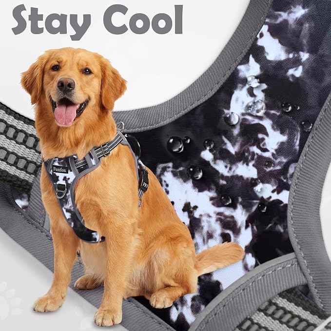 Dog Harness No Pull, Adjustable Pet Vest Harness, Super Soft Material with Vertical Handle Easy Control, Reflective Night Walking, 2 Leash Clips for Medium Sized Dogs, Misty Gray, M