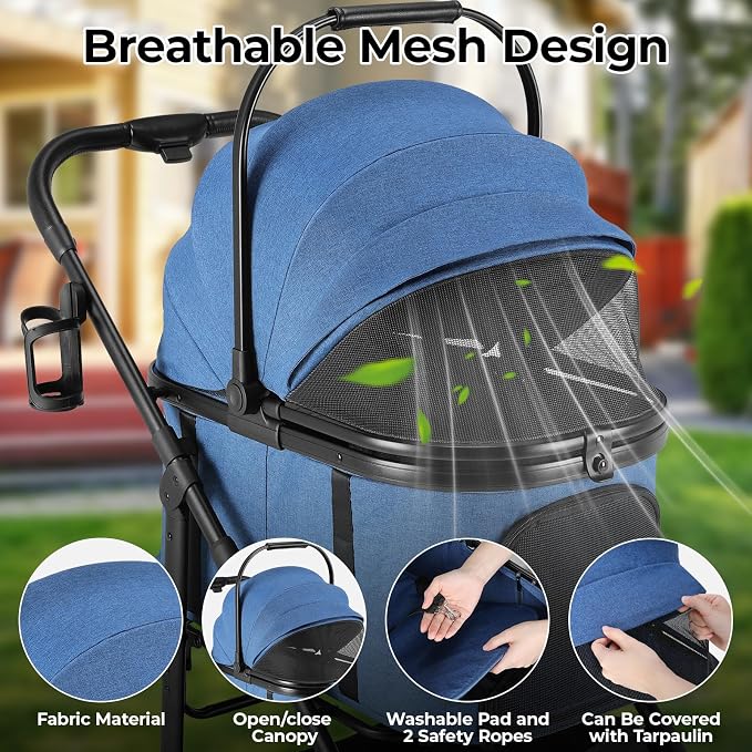 MAMIZO Pet Stroller for Medium Dogs Up to 44 lbs with Detachable Carrier | All-Terrain 3-in-1 Dog Stroller for Senior Dogs & Cats with Rubber Wheels, One-Click Folding, Storage Basket & Cup Holder