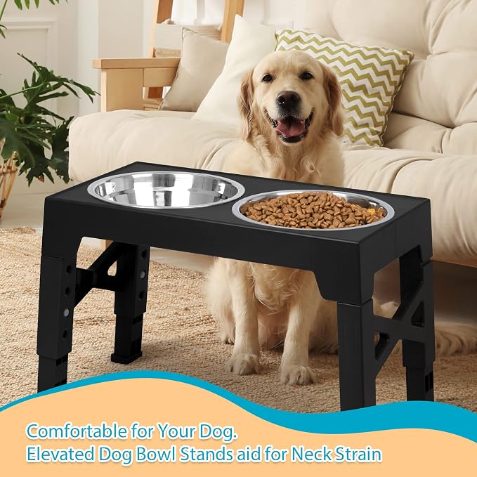 Elevated Dog Bowls with 2 Stainless Steel Dog Food Bowls, Raised Dog Bowl Adjusts to 5 Heights (3.15", 8.66", 9.84",11.02", 12.2") for Small Medium and Large Dogs