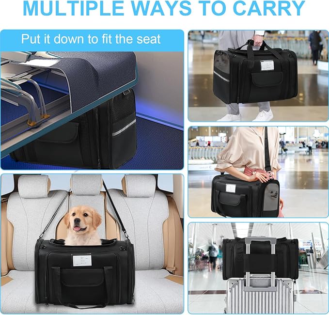 Pet Carrier Airline Approved, Expandable Pet Cat Carriers with Wheels for Dogs, Airline Approved Cat Dog Carrier, TSA Approved Pet Carrier in Cabin, Pet Dog Cat Carrier Soft, Cat Travel Carrier(Grey)