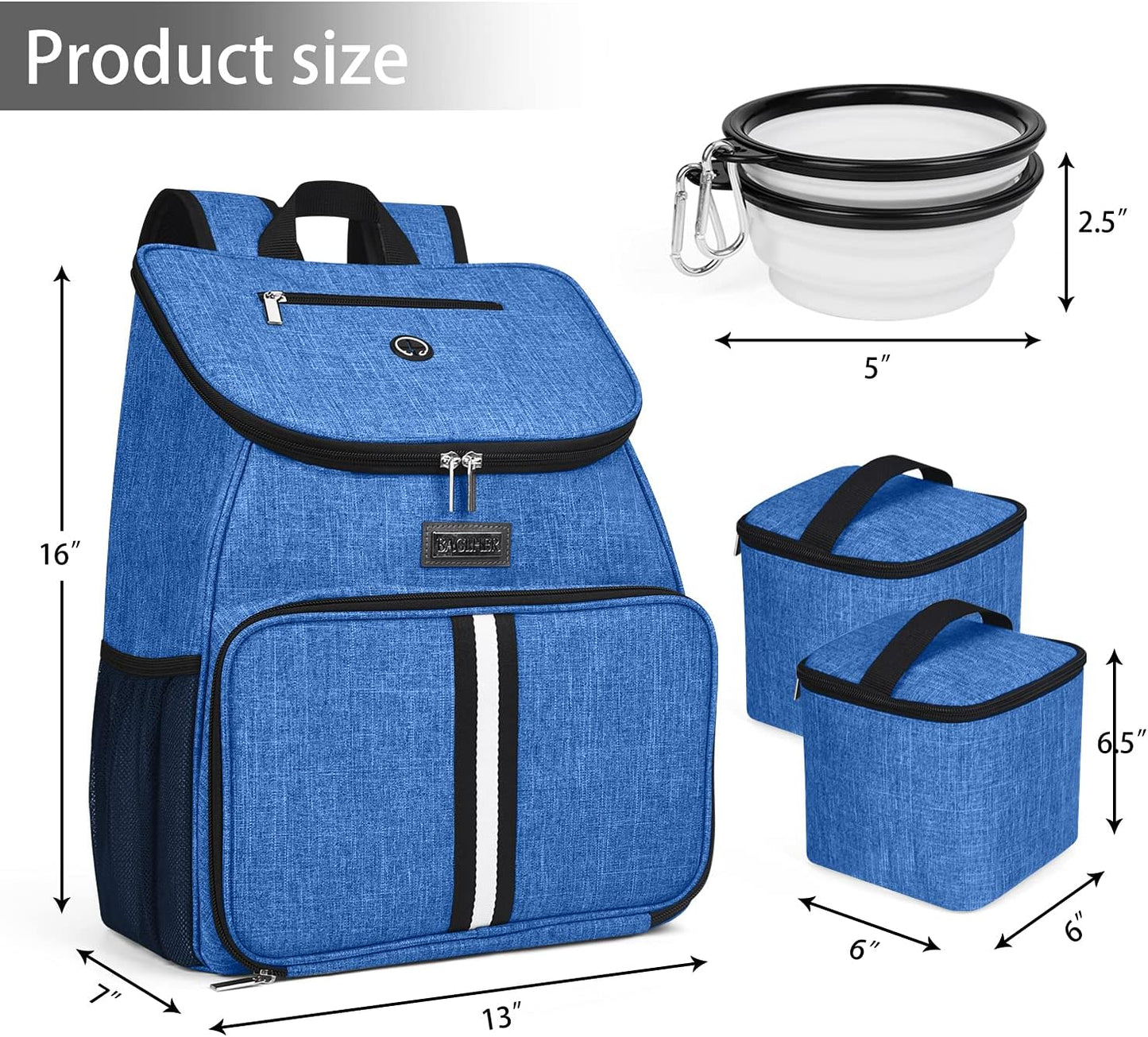 BAGLHER丨Dog Travel Bag, Airline Approved Pet Supplies Backpack, Dog Travel Backpack with 2 Silicone Collapsible Bowls and 2 Food Baskets