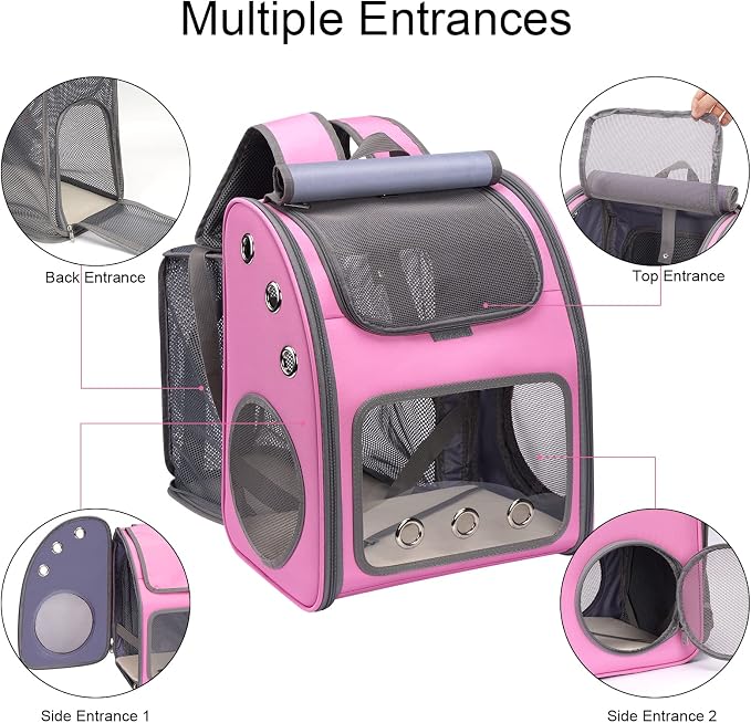 Expandable Cat Backpack Carrier, Portable Cat Backpack Up to 18 lbs | Airline Approved Pet Travel Carrier, Super Ventilated Design, Ideal for Traveling/Hiking /Camping, Pink
