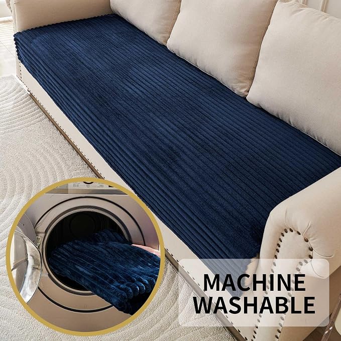 HAOMAIJIA Waterproof Couch Cover for Dogs Washable,Faux Fur Pet Couch Covers for Sofa,Soft Dog Bed Cover Non-Slip Couch Covers for 3 Cushion Couch Sofa Pet Friendly (Navy Blue, 35" x 95" 1 Pack)