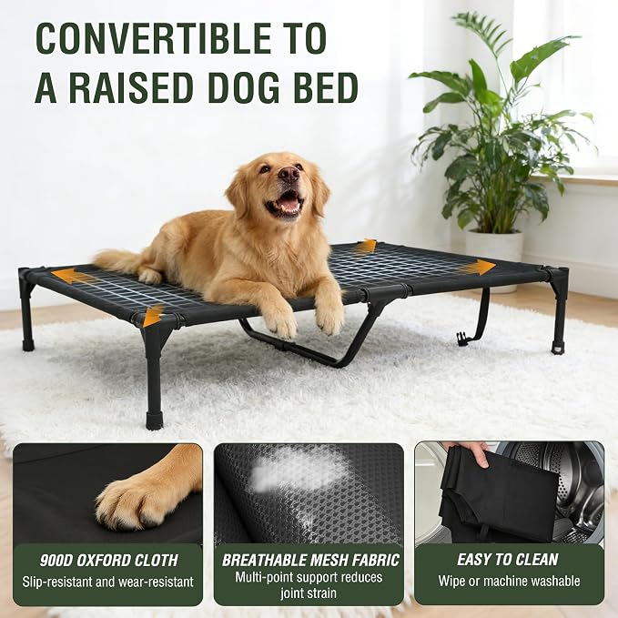 Privacy Outdoor Dog House & Elevated Bed 2-in-1, UPF50+ Sun Rain Protection, Breathable Camping Pet Tent with Cover, Portable for Indoor & Backyard Use（S）