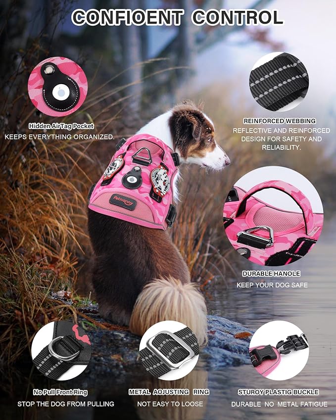 Petnanny Tactical Dog Harness No Pull Service Dog Vest L Jungle Camo | Tactical Dog Vest with breathable mesh & hook loop panel, no pull harness for walking training, adjustable fit