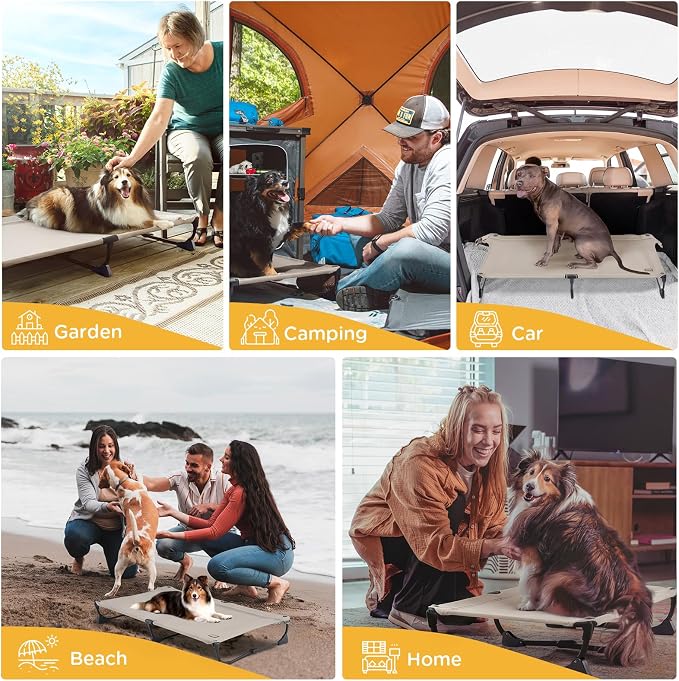 Upgraded Non-Slip Daisy Cot, Large Foldable Elevated Dog Bed, Portable Raised Outdoor Folding Dog Cot for Camping/Home, Chew Proof Waterproof Heavy Duty Up to 160 Lbs, Brown, 43"x27"