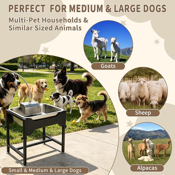 YUEPET Dog Water Bowl Dispenser, Automatic 3 Gallon Elevated Dog Bowl | Auto-Fill Float Valve, 4 Adjustable Heights, 3 Gallon Capacity, Stainless Steel Bowl, Outdoor Use, Dogs, Sheep and Goats