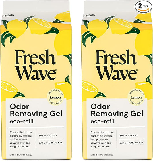 Fresh Wave Lemon Odor Removing Gel Refill, 63 oz. - Safer Odor Absorbers for Home, Natural Plant-Based Odor Eliminator, Every 15 oz. lasts 30-60 Days, For Cooking, Trash & Pets (Pack of 2)