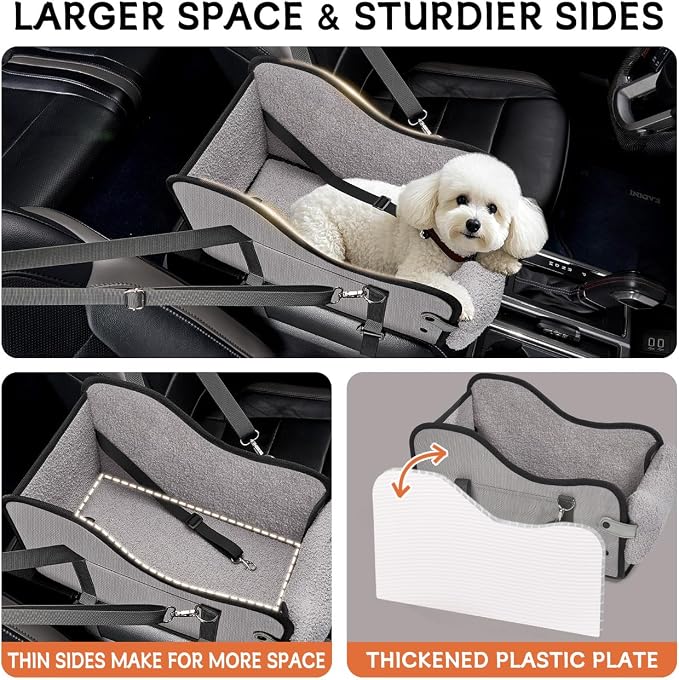 TKYZ Center Console Dog Car Seat for Small Dogs,for Car/SUV/Small Truck | Soft Pillow,Double fixation,Scratch-Resistant Fabric,Pet Booster with Safety Belt,Puppy Car Seat for Small Dogs 0-11 lbs