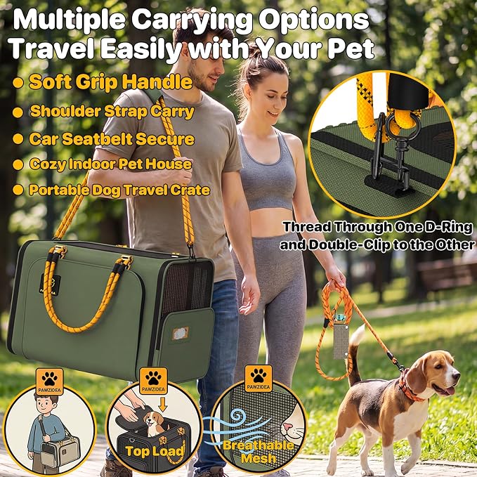 PAWZIDEA Large Pet Carrier Expandable, 24"×16"×16" Soft-Sided Cat Carrier for 2–4 Cats up 55lb, Portable & Collapsible Small Medium Dog Travel Crate for Car, XL Storage Pocket, ID Card, Shoulder Strap