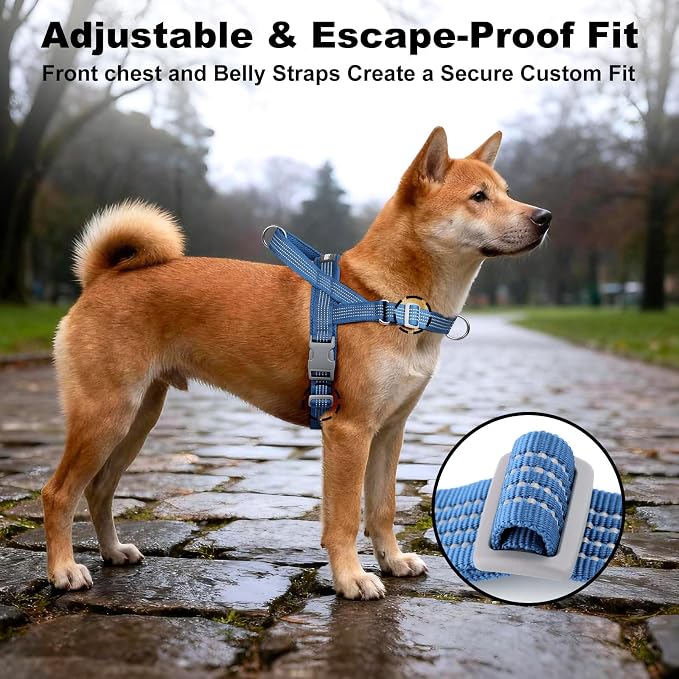 No Pull Dog Harness with Handle, Adjustable Soft Mesh Padded Vest | Reflective Walking Harness with Front Clip for Small Medium Large Dogs, Quick Fit No Escape for Training, Blue, XS