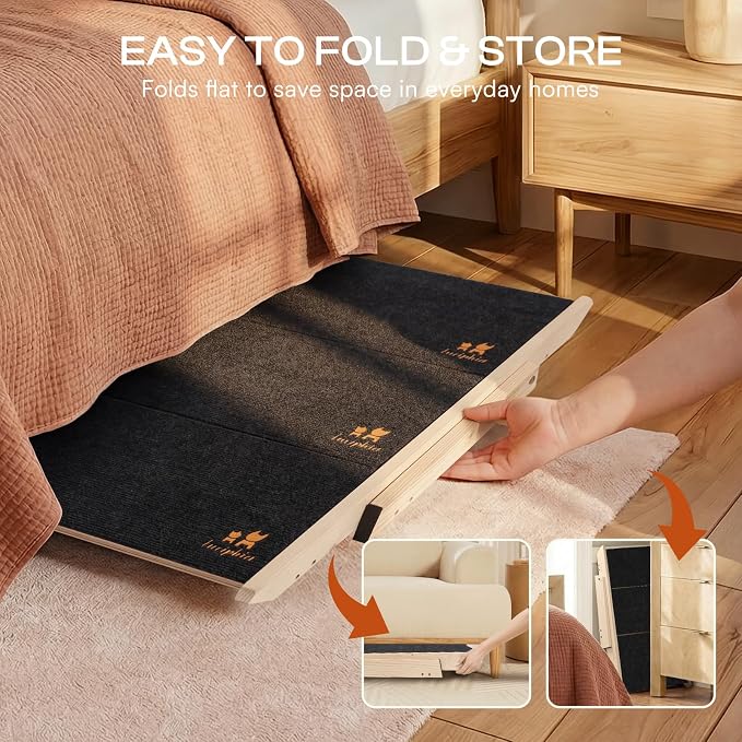 Luciphia Wooden 2-in-1 Dog Stairs, 3-Step Foldable Anti-Slip Pet Steps | For beds, cars, and couch, supports up to 220lbs, ideal for small, aged, and injured dogs and cats, indoor and outdoor use