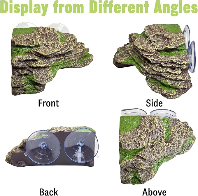 kathson Turtle Basking Platform Floating Turtle Dock Baby Tortoise Climbing Ramp Shale Reptiles Dock Resting Terrace Stone Aquarium Ornament for Frogs Newts (Green Size:7.1”Lx6.3”Wx2.7”H)