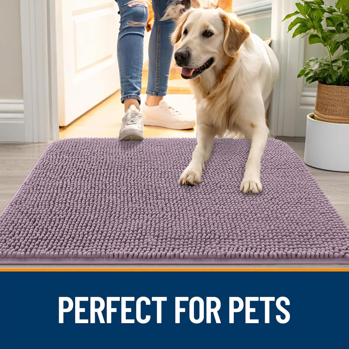OLANLY Dog Door Mat for Muddy Paws 48x30, Absorbs Moisture and Dirt, Absorbent Non-Slip Washable Doormat, Quick Dry Chenille Mud Mat for Dogs, Entry Indoor Entryway Carpet for Inside Floor, Deep Plum