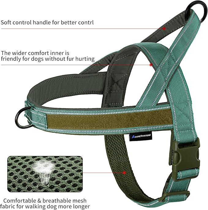 Annchwool No Pull Dog Harness with Soft Padded Handle,Reflective Strip Escape Proof and Quick Fit to Adjust Dog Harness,Easy for Training Walking for Small & Medium and Large Dogs(Green,S)