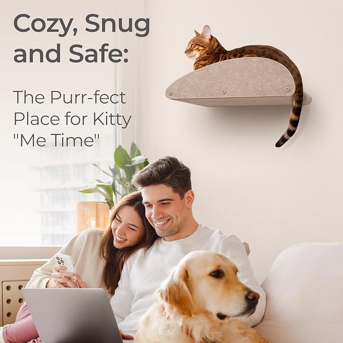 Accessory ADD-ON Long Shelf Facade Covers Compatible with Cat Wall Shelves by Pryde Pets - 100% Sustainable PET Felt - Climber Sold Seperately - Cats Perch Privacy and Safety Bumpers (Oatmeal)