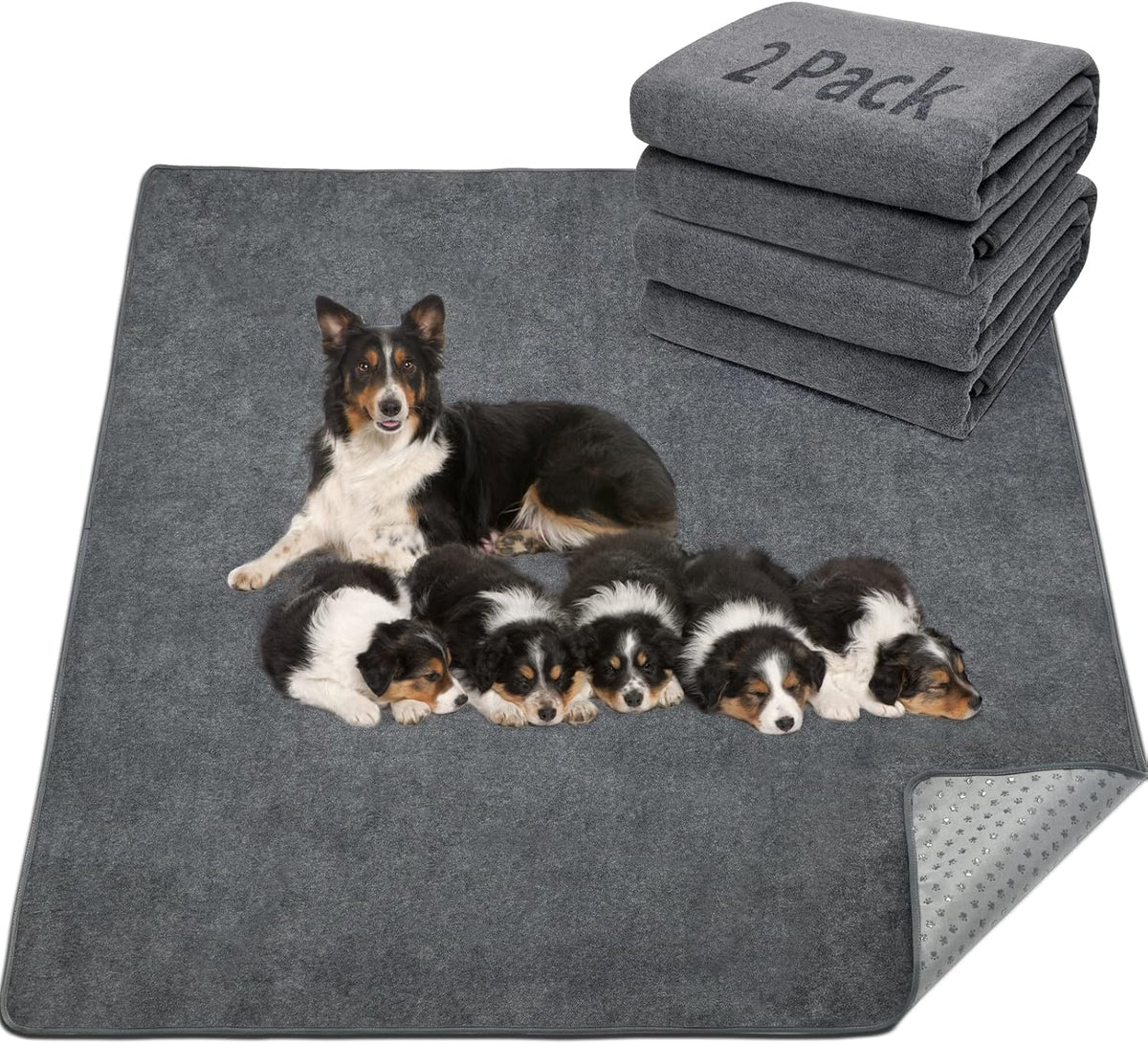 LOOBANI Washable Pee Pad for Dogs, 2 Packs Non-Slip Puppy Training Pads, Fast Absorbent Pet Whelping Pads, Puppy Playpen Mat for Incontinence, Housebreak, Crate, 31x36in, Gray